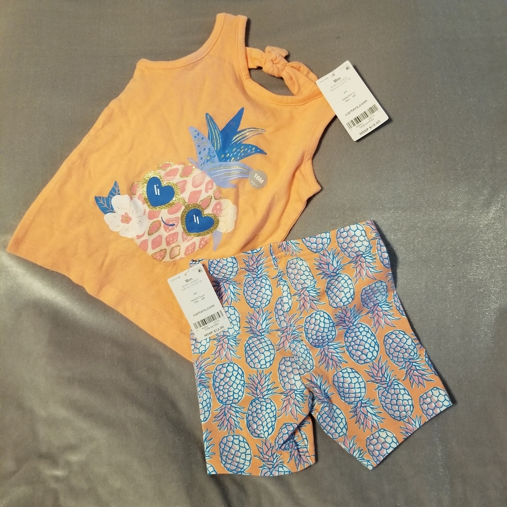 Carters Toddler Girls Summer Pineapple Shorts & Tank Top Set NWT 18M